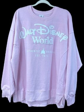 Walt Disney World Logo Sweatshirt Crewneck Castle Pink White  X Large NWT